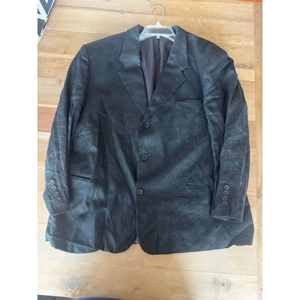 UOMO BOSS Black Linen Sport Coat Blazer 56R